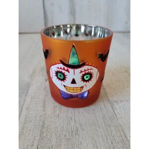 Dept 56 skeleton glass candle holder Halloween decor shabby chic bats